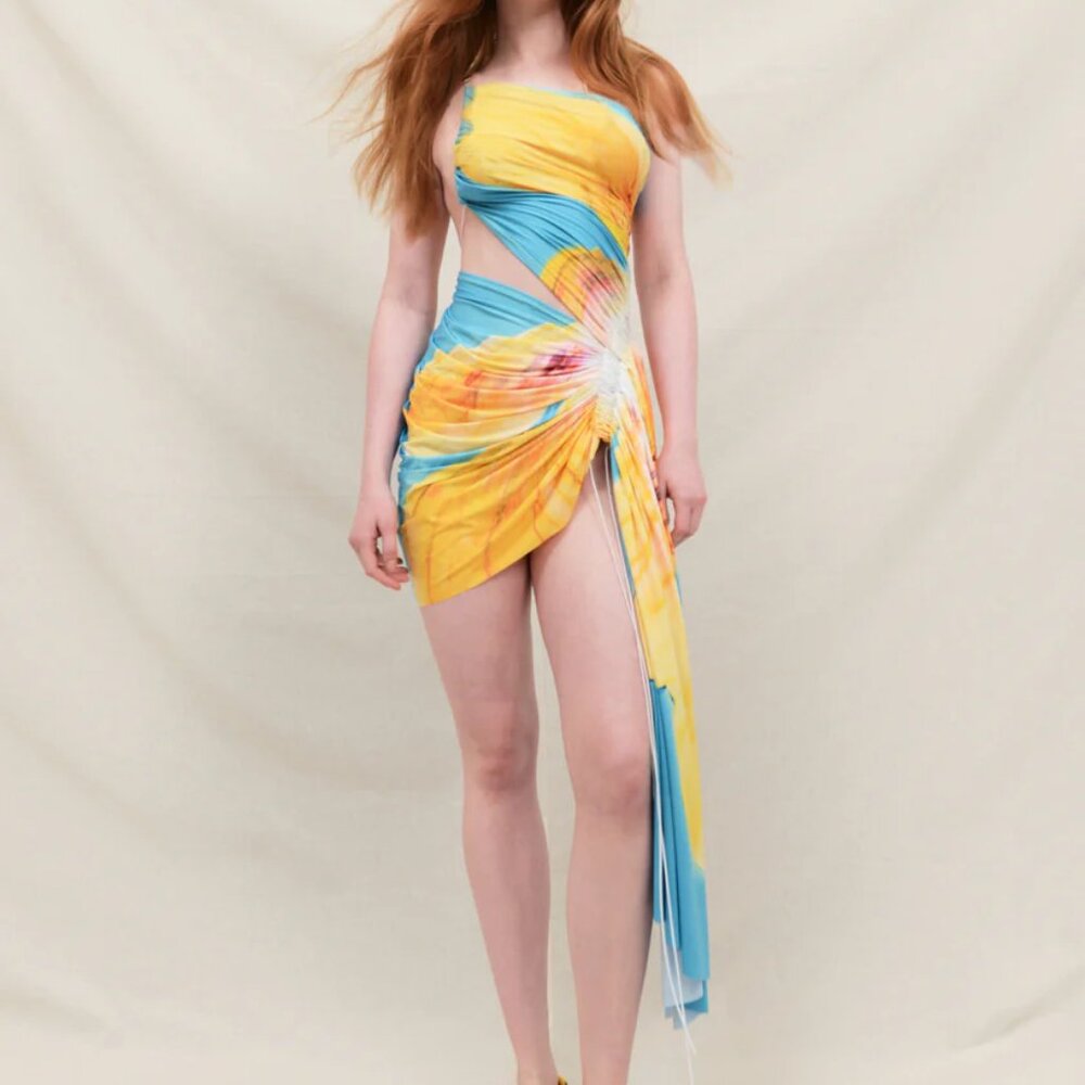 FAL-ASH Signature mini floral dress in sky blue/tangerine